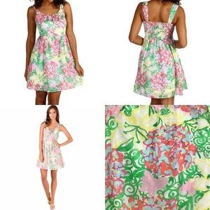 Lily Pulitzer Floral Ruffle Mariposa Dress SIZE 2 Smocked Sweetheart Neck